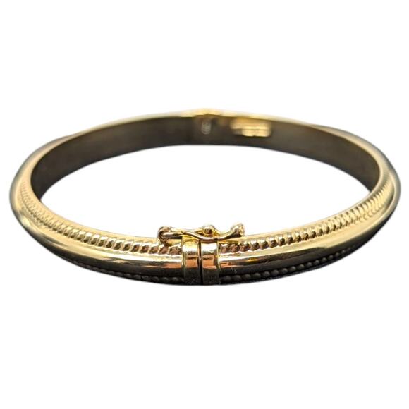 Milor Italy 14K Gold Bangle Bracelet Textured Ribbed Hinged Clasp Elegant - Picture 5 of 7